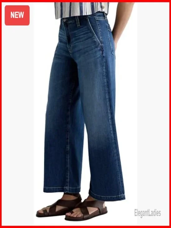 Mid Rise Ankle Palazzo Jeans, Wide Leg with Trouser Details - Picture 6 of 7